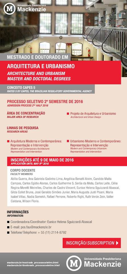 PROCESSO SELETIVO 2016/2. PROGRAMA DE PS-GRADUAO EM ARQUITETURA E URBANISMO. PPGAU UPM.