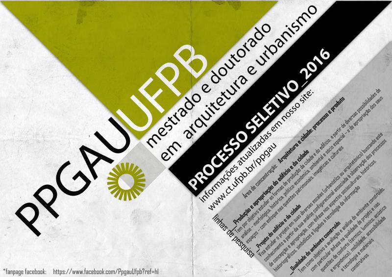 PROCESSO SELETIVO 2016 PPGAU/UFPB CURSO DE MESTRADO E DOUTORADO